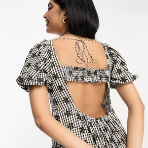 ASOS Design Broderie Square Neck Tiered Maxi Dress in Embroidered Gingham